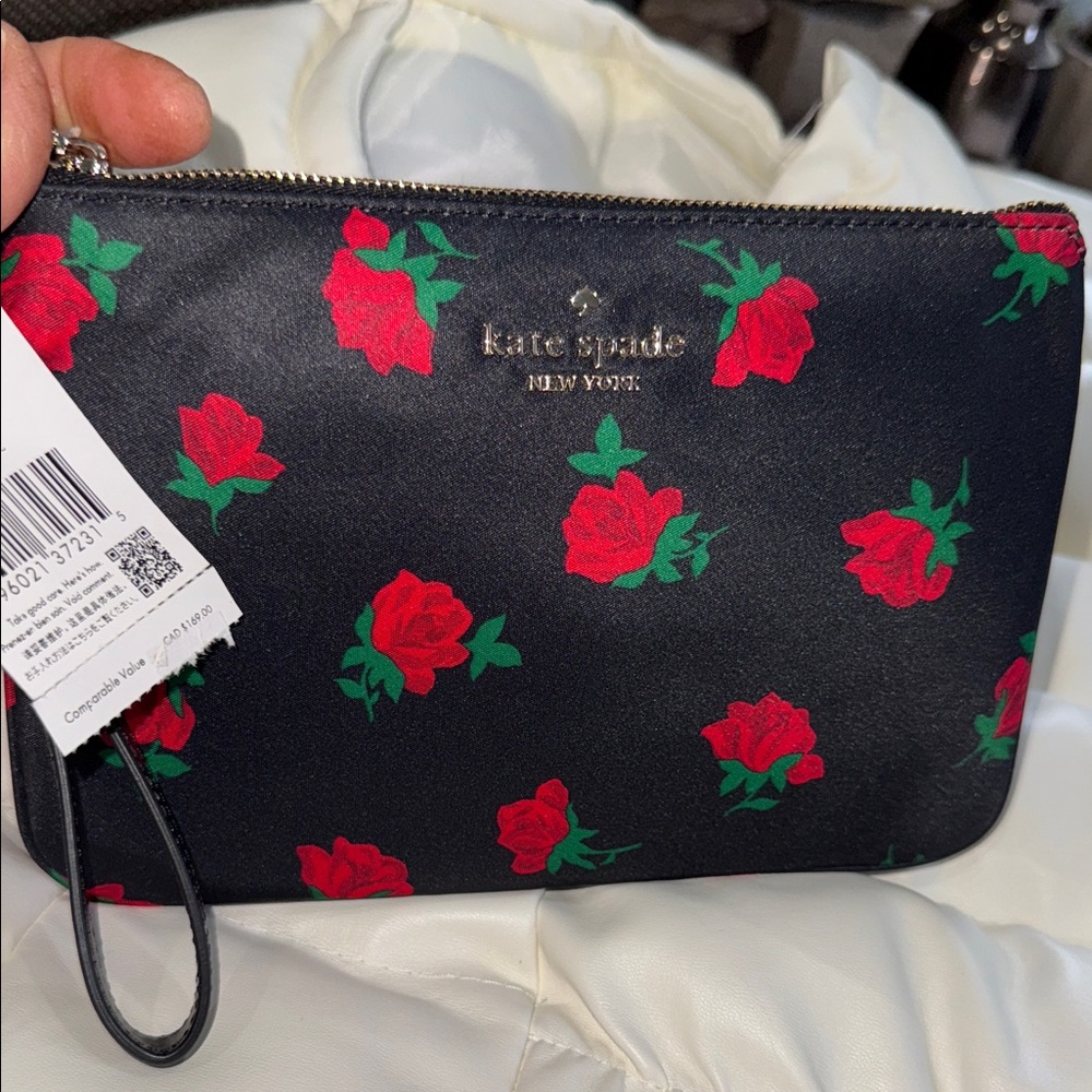 kate spade Black and Red Rose Clutch